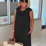 Liliana™ Rochie din in cu guler volanat