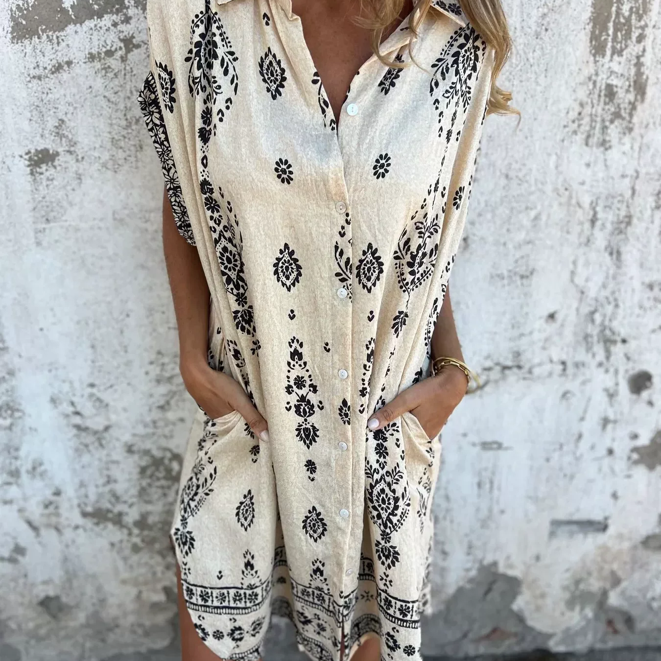 Noemi™ Rochie Relaxată din Bumbac și In