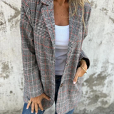 Gabriela™ Jachetă casual în carouri cu rever