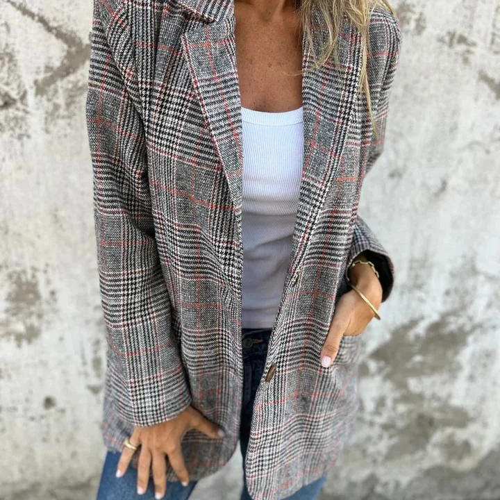 Gabriela™ Jachetă casual în carouri cu rever