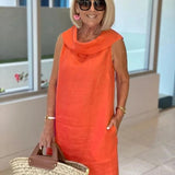 Liliana™ Rochie din in cu guler volanat