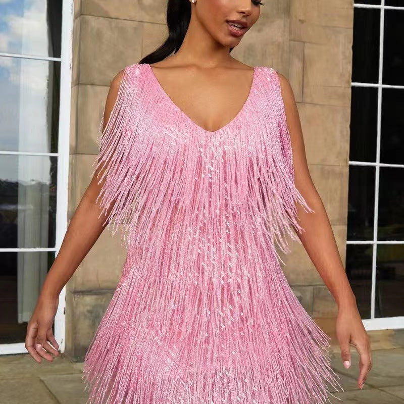 Adriana’s Glam™ Rochie sexy de petrecere cu franjuri