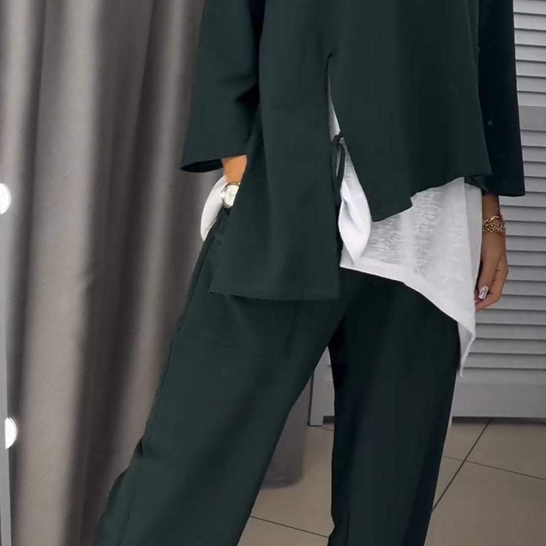 Livia™ Set de top și pantaloni de damă cu decolteu rotund
