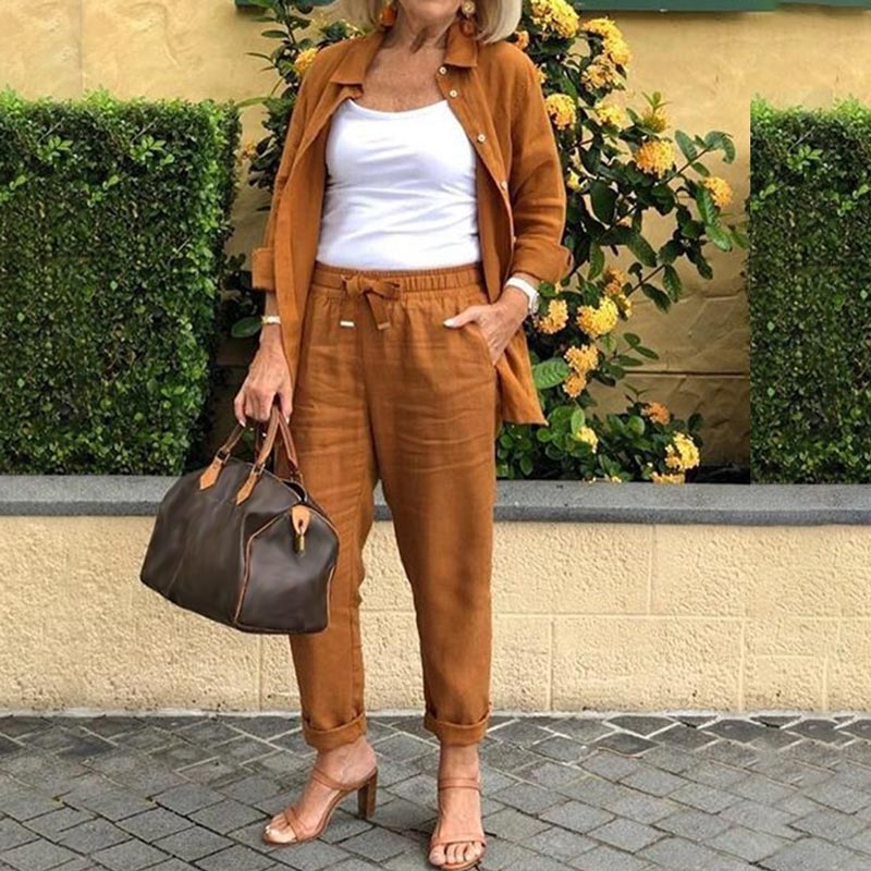 Elin™ Set de primăvară cu bluză și pantaloni din in