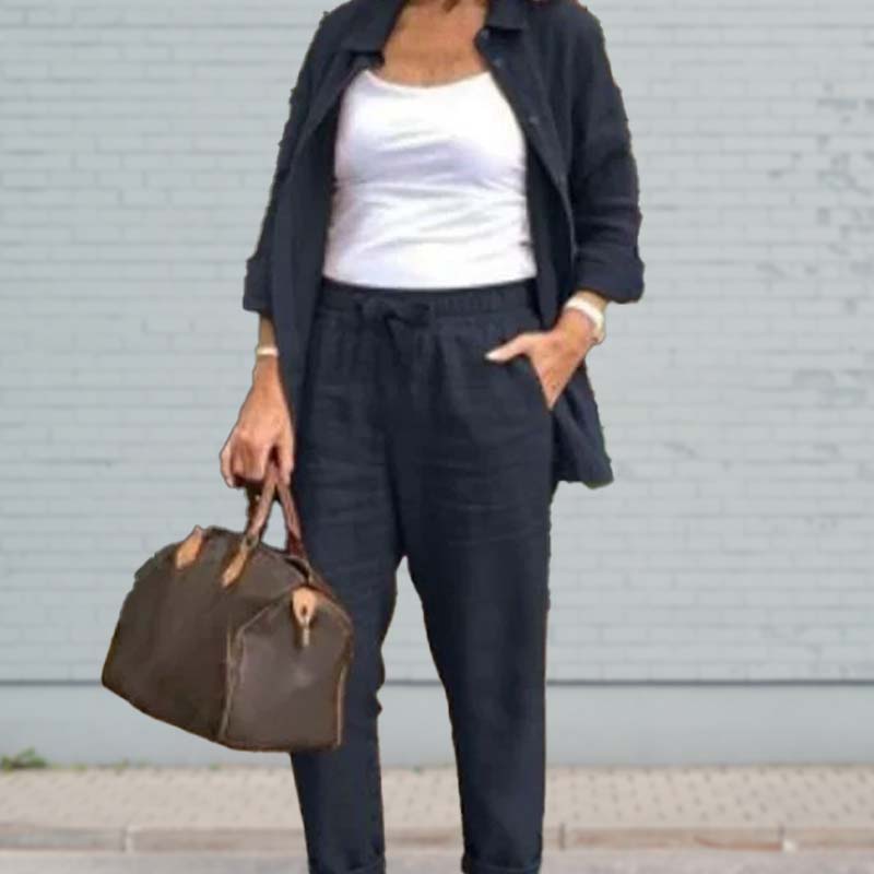 Elin™ Set de primăvară cu bluză și pantaloni din in
