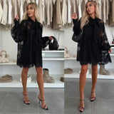 Elisa™ Rochie mini din dantelă cu guler legat