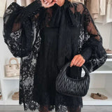 Elisa™ Rochie mini din dantelă cu guler legat