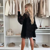 Elisa™ Rochie mini din dantelă cu guler legat